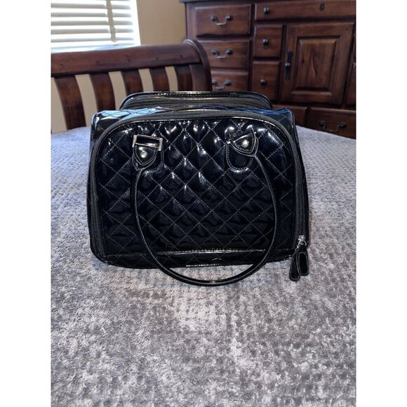 CABOODLES Black Patent Leather Carry On Makeup Bag Top Handles - Picture 11 of 16